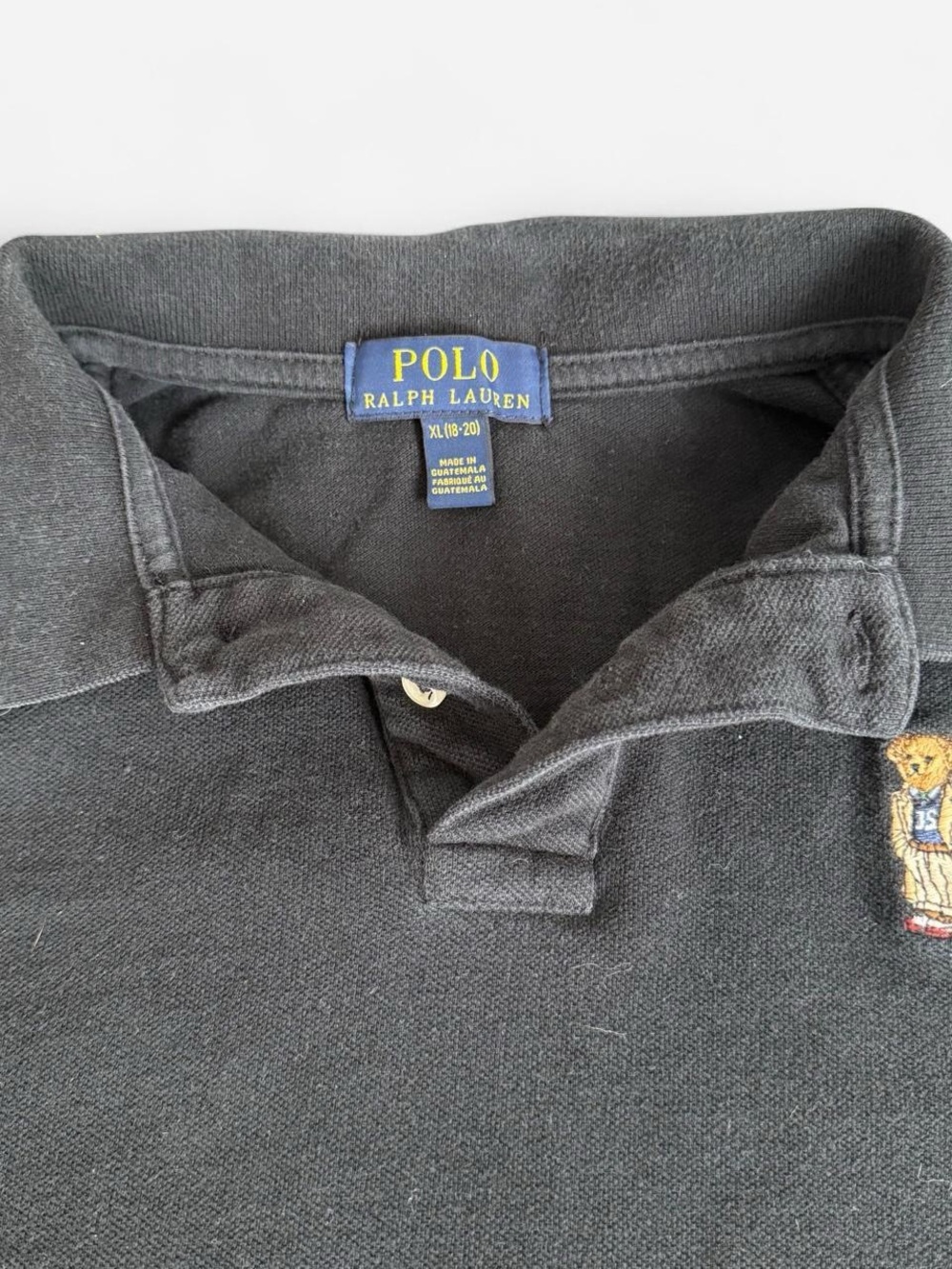 Polo by Ralph Lauren Black Long Sleeve Polo with Bear Patch - Picture 3 of 3